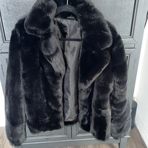 black faux fur coat